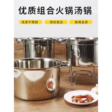 家用火鍋湯鍋不銹鋼煮拉面熬湯鍋帶蓋加厚湯桶圓桶涮涮鍋雙立鶴商