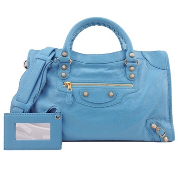 BALENCIAGA 巴黎世家 GIANT12 CITY 金釦機車包(天藍) / 展示品