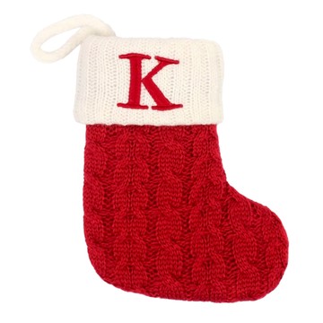 刺繡字母聖誕襪 針織棉材質 聖誕節裝飾  字母K 聖誕紅  1個  17.5 x 13.5cm