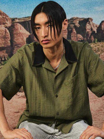 Sand Half Shirt Natural Linen Viscose (Khaki)