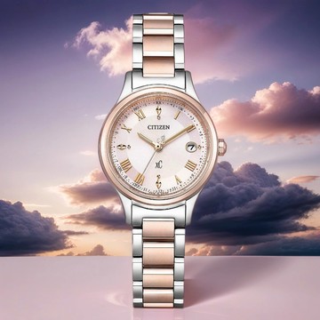 CITIZEN 星辰 XC 輕奢光 櫻花粉紅金 超級鈦 光動能電波女錶(ES9496-64W)