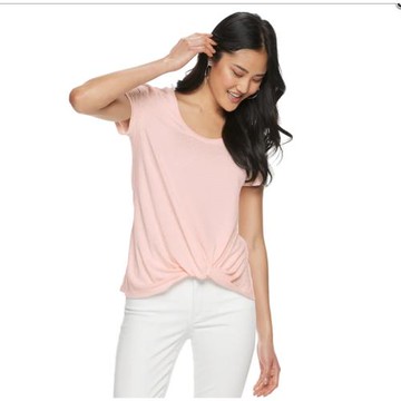 夏日薄款純棉前打結透氣吸汗舒適短袖Ｔ恤衫胖ＭＭ百搭女打底上衣