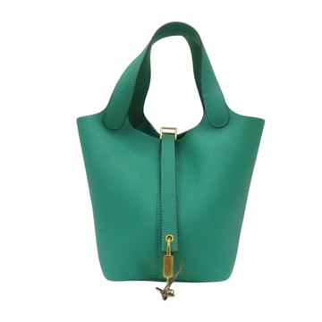 【二手名牌BRAND OFF】HERMES 愛馬仕 綠色 TAURILLON皮革 PICOTIN 18 手提包 U刻