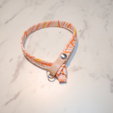 貓 項圈 澄橘 方格 城市漫步 不規則 日本純棉+植鞣皮 貓咪 雙面設計 吊牌 鈴鐺