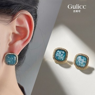 【Gulicc】  耳環 復古淡藍琥珀 貝殼碎片耳環