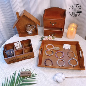現貨🔺胡桃色/多款 復古木質收納盒 甜點櫃 展示架 陳列架 公仔 收納 zakka 桌面收納 家居客廳收納 木盒 抽屜櫃