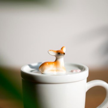 山水間仙鹿陶瓷馬克杯可愛情侶對杯生肖兔子小鹿豬狗松鼠杯子女男