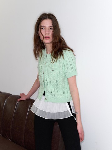 Cotton Cable Half Cardigan [GREEN] (WBE2L04532)