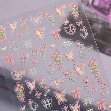 🌈臺灣出貨 🌈小清新 浪漫鬱金香 蝴蝶 美甲貼紙 浮鵰字符 百搭ins風 蝴蝶結 指甲貼紙 美甲用品 美甲貼紙