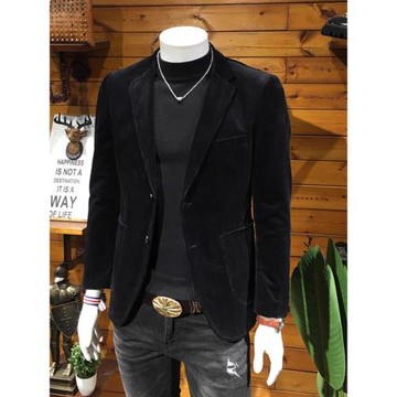 歐洲站2025秋季新款燈芯絨西裝青年商務休閑條絨西服男士單西外套