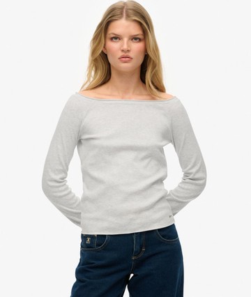 Superdry Women's Bardot Off Shoulder Top Light Grey Size: 12