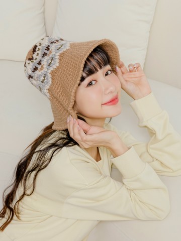 配色緹花針織漁夫帽/毛線帽