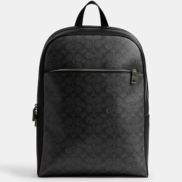 COACH 休閒雙肩後背包 筆電後背包 黑色真皮/防刮老花PVC塗層帆布 後背包 CAJ90 黑色(現貨)▶指定Outlet商品5折起☆現貨【送禮首選★APP下單點數4倍送】