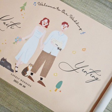 【快速出貨】似顏繪簽名綢 婚禮插畫 客製 婚禮小物 簽到簿