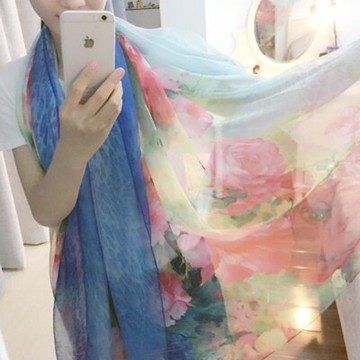 絲巾雪紡披肩-簡約大方富貴花圖騰女配件2色73hw34【獨家進口】【米蘭精品】