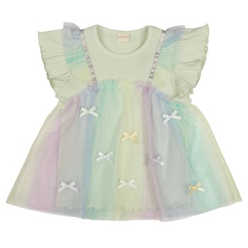 akachan honpo - 短袖假兩件T恤-薄紗-淺藍色