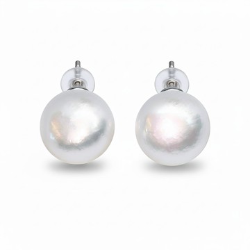 EM【eileen me】22mm Akoya 無調白 天然珍珠復古耳環 PT900耳針