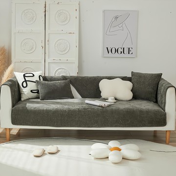 好物良品 4季通用厚感雪尼爾親膚系列 立體防滑刺繡沙發墊組合 3人座  深灰色  靠背巾 70 x 70cm + 坐墊巾 180 x 90cm