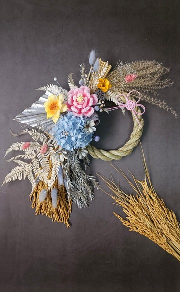 祈福注連繩掛飾 手作毛根牡丹花永生花開幕新居藍色款