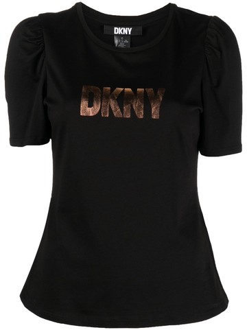 DKNY - logo-print short-sleeved cotton T-shirt - women - Modal/Cotton - S - Black