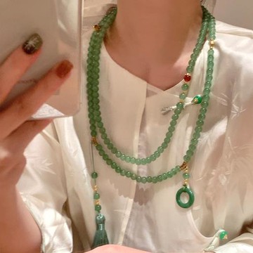 新中式平安扣流蘇串珠斜挎鏈長款項鏈國風古風配飾女旗袍復古瓔珞