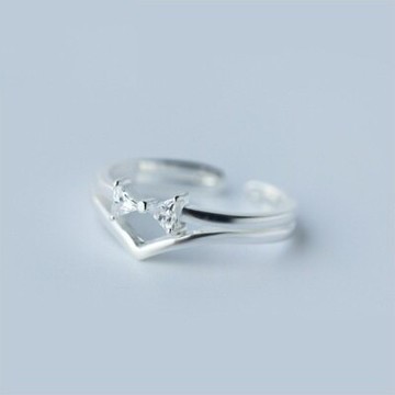 925純銀戒指鑲鑽開口戒-雙層v型蝴蝶結造型七夕情人節禮物女飾品73dt399【獨家進口】【米蘭精品】