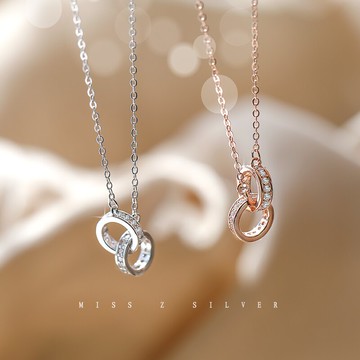 圓環項鏈女純銀不褪色項鏈女鎖骨鏈防過敏項鏈女潮ins簡約網紅1入