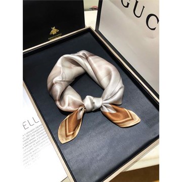 絲巾女小方巾春秋薄款桑蠶絲真絲護頸圍巾裝飾香檳色韓國小領巾