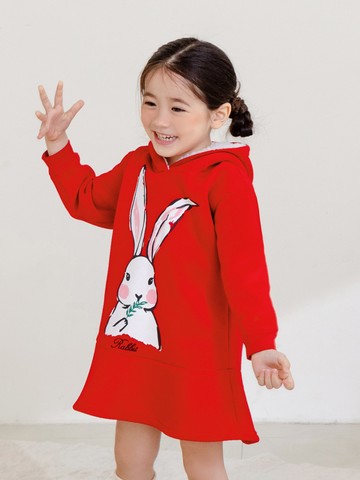 磨毛x羊羔絨印花波浪高棉長上衣/洋裝