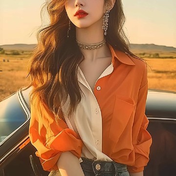 【LANNI 藍尼】現+預 撞色拼接襯衫上衣(上衣/女裝/襯衫/休閒/百搭/通勤)