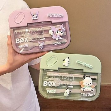 庫洛米 帕恰狗便當盒🎀 日式可微波爐上班族帶餐具分格密封便携便當盒餐盒 布丁狗便當盒 餐盒 飯盒 可愛餐盒