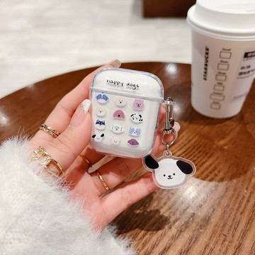 可愛開心狗airpodspro2保護套蘋果2代藍牙耳機套airpods4透明軟殼