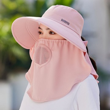 胖胖美依 遮陽帽 沙灘帽 棒球帽 帽子女防曬帽紫外線大檐透氣全遮臉口罩太陽帽採茶戶外遮陽帽-3742.