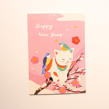 新年明信片 小鳥與貓新年快樂