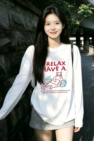 韓國可愛休閒風純棉白色長袖T恤超好看印花百搭顯瘦減齡 男女生上衣 圓領長袖 大學T 男女 長袖T恤 純棉T恤