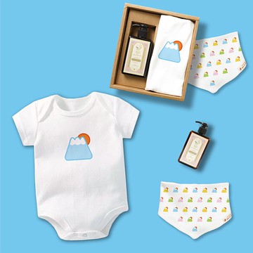 QQ富士山 短袖包屁衣 三角巾沐浴露禮盒 寶寶 嬰兒 滿月