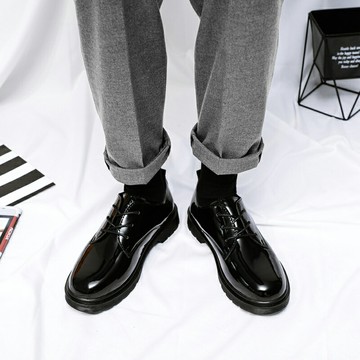 漆皮男鞋復古亮面37小碼正裝商務皮鞋英倫大頭鞋韓版潮學生演出鞋