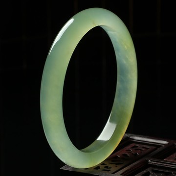 天然本色 冰潤岫玉手鐲女款 簡約圓條鐲子 蛇紋玉石圓鐲飾品女