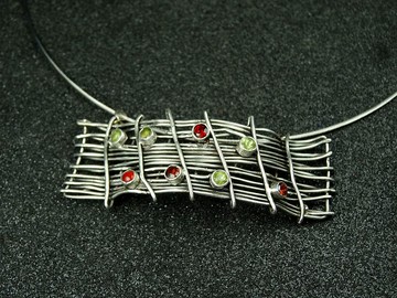 項鍊 墜子 紅石榴石 橄欖石 925銀 項圈 頸圈 銀飾 銀線編織 寶石