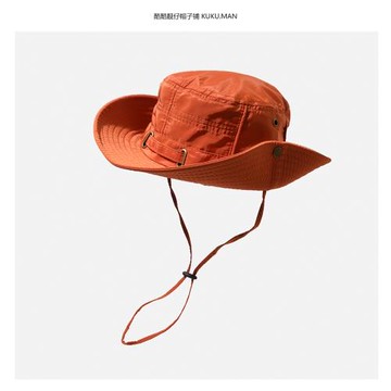 橘色日系漁夫帽男女酒紅暗扣抽繩百搭戶外遮陽防曬夏季西部牛仔帽