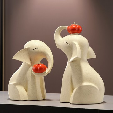 柿柿如意大象擺件客廳入戶玄關電視酒柜裝飾輕奢高檔喬遷新居禮物