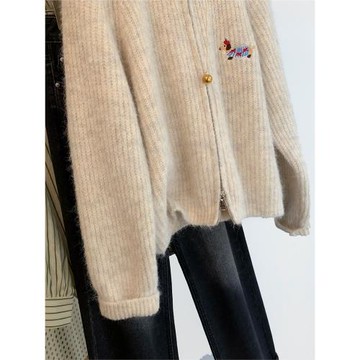 小狗拉鏈圓領毛衣外套女秋冬2025新款慵懶風軟糯短款羊毛針織開衫