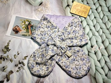 日本布藍白玫瑰花蝴蝶結圍脖-不分年齡圍脖-圍巾-脖圍-短圍巾-