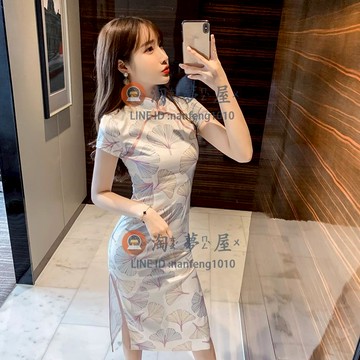 2022年日常氣質改良版洋裝 年輕款長款包臀緊身連衣裙【淘夢屋】