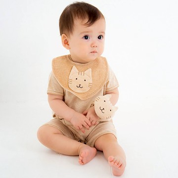 日本 Pompkins baby 有機棉圍兜口水巾- 貓咪 (2色) - 白色