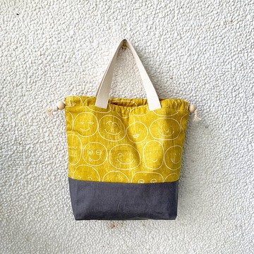 【River】大束口手提袋/日本布料/黃色微笑笑臉