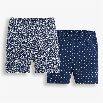 英國 JoJo Maman BeBe 超優質嬰幼兒/兒童100% 純棉鬆緊帶短褲2入組_深藍碎花(JJE4414)