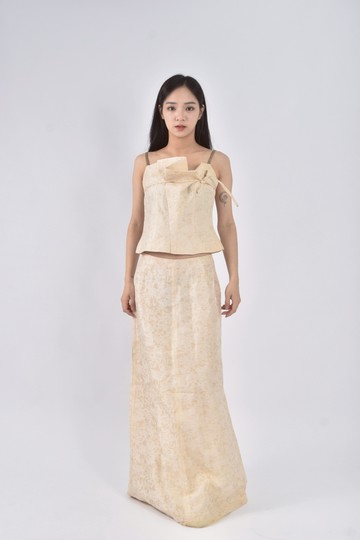 (L) charinyeh亞麻無袖花卉黃色套裝