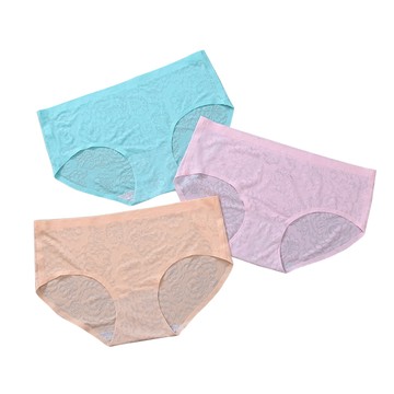 5件入-法式冰絲3D無痕緹花彈性三角內褲