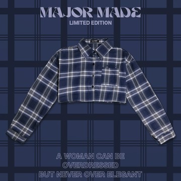 刺繡短版格紋襯衫